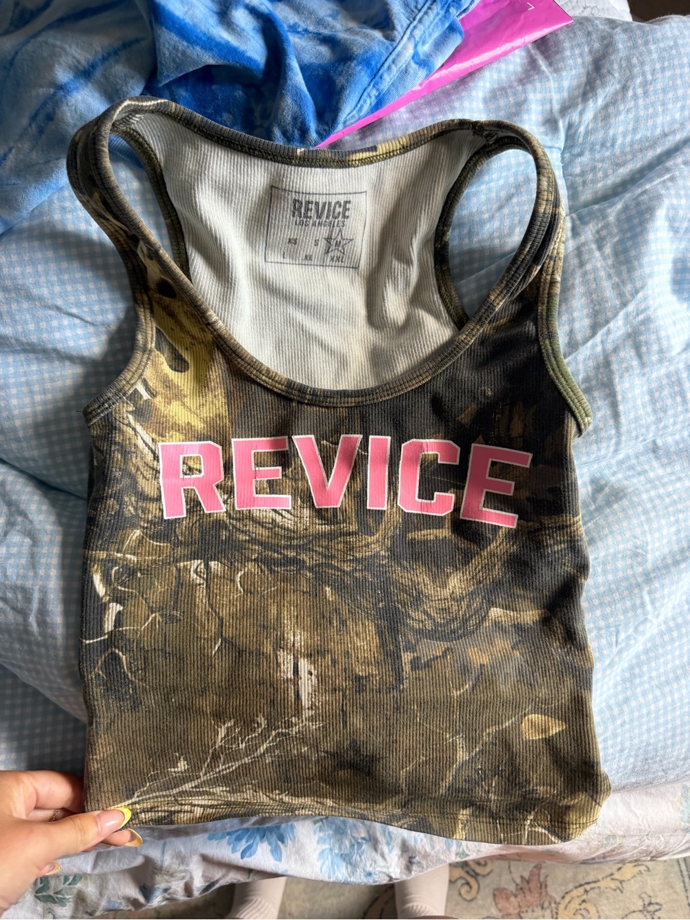 REVICE Camo Ribbed Tank with Pink Logotype